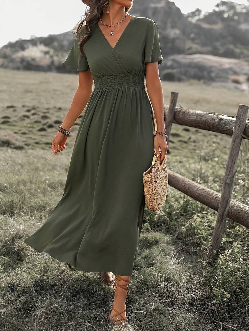 HEATHER | Elegant V-ringad lång bohemisk klänning