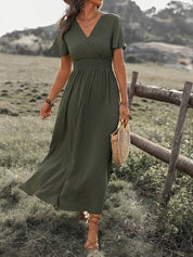 HEATHER | Elegant V-ringad lång bohemisk klänning