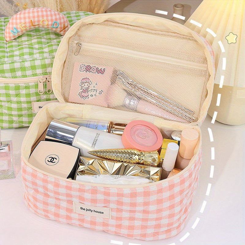 Melody | Mångsidigt Vichy-rutigt Beauty Essentials Organizer Set