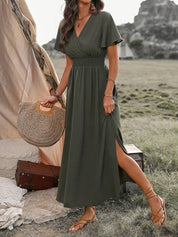 HEATHER | Elegant V-ringad lång bohemisk klänning