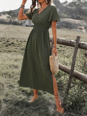 HEATHER | Elegant V-ringad lång bohemisk klänning