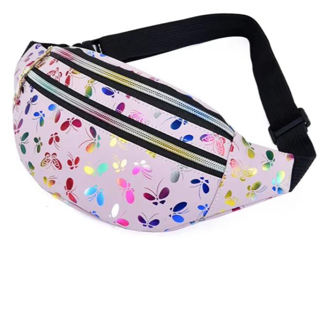 Lila | Dam fjärilstryck crossbody midjeväska
