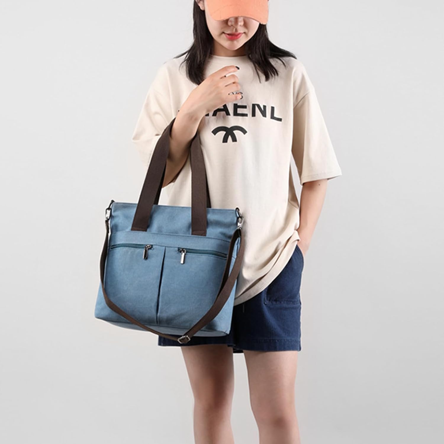 Lena | Canvas axelväska med flera fack