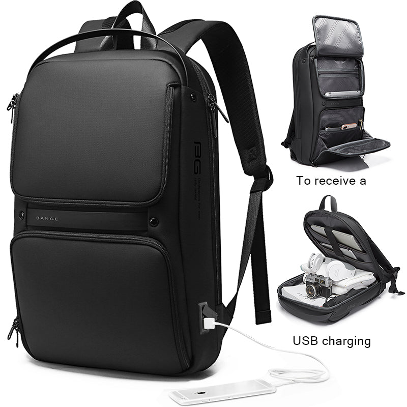 BANGE modischer, schlanker, wasserdichter Laptop-Rucksack für Männer, passend für 15,6 Zoll 0