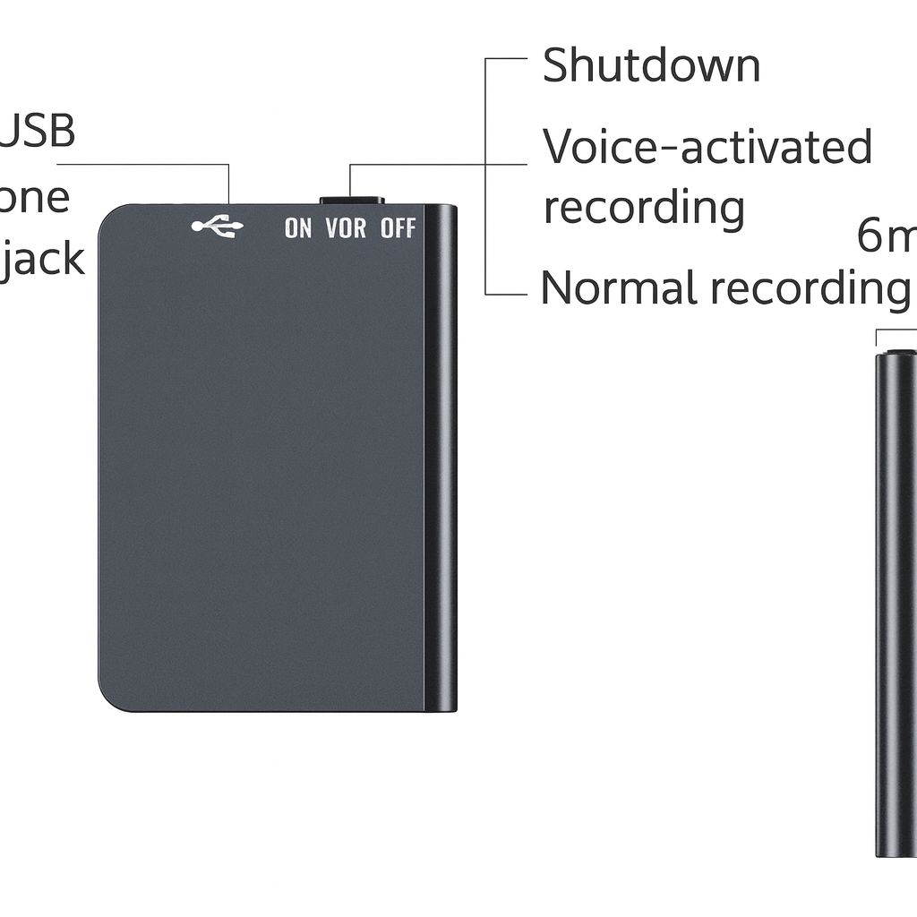 Mini professionell spionmikrofoninspelare - ultratunn design, 50 timmars batteritid, högkvalitativt ljud för diskreta ljudinspelningar