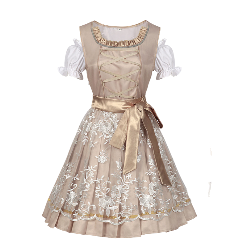 Damen Beige Oktoberfest Dirndl Kleid 0