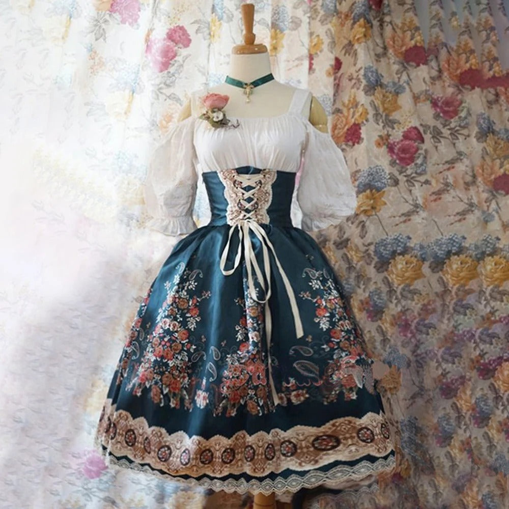 Damen Blumen Oktoberfest Dirndl Kleid 0