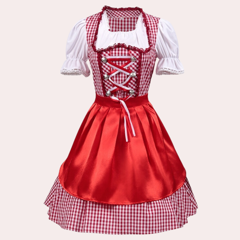Damen Elegantes Rot Oktoberfest Dirndl Kleid 0