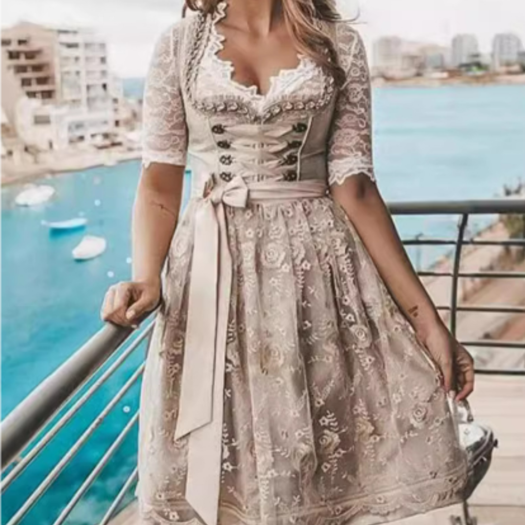 Damen Festliches Beige Oktoberfest Dirndl Kleid 0