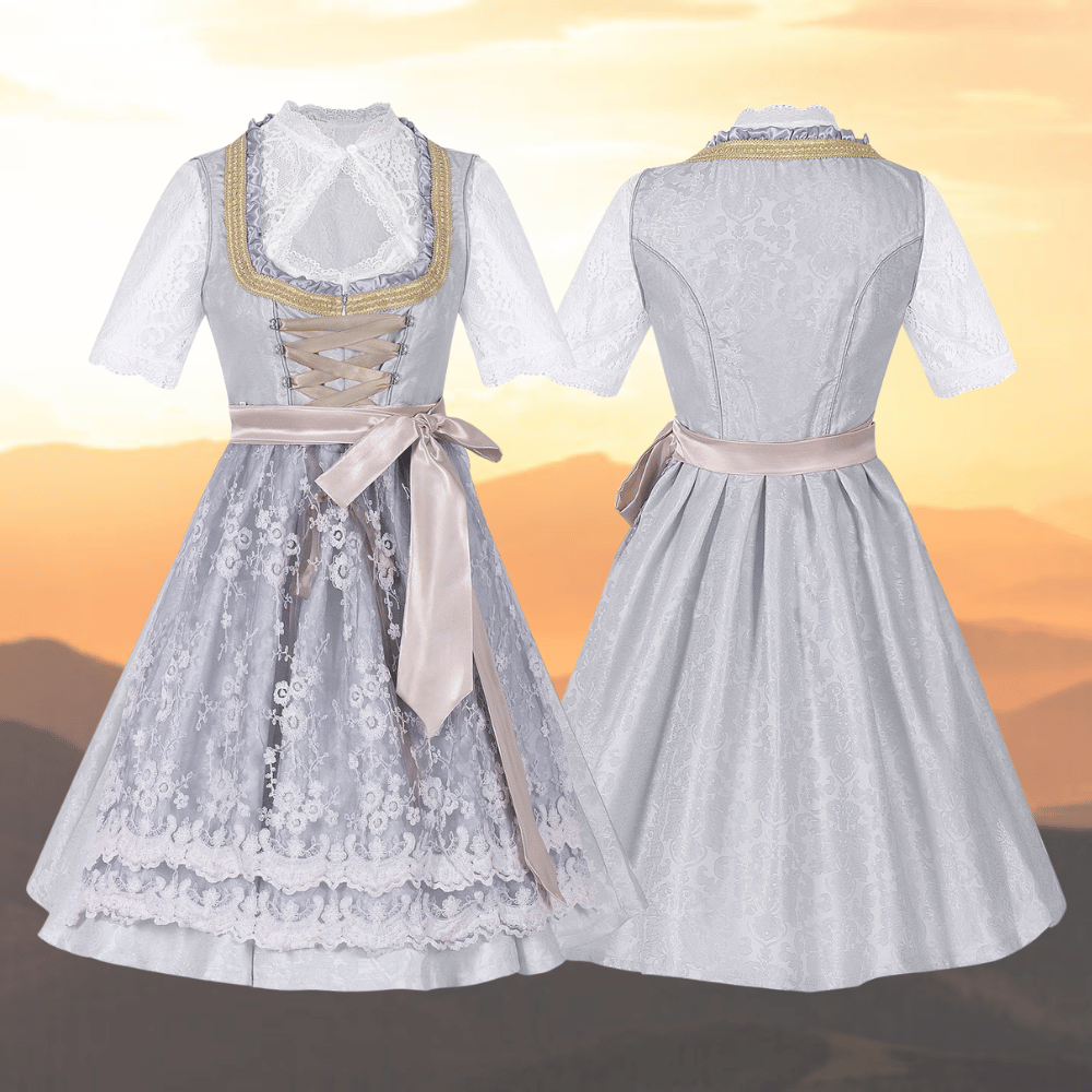 Damen Hellgrau Oktoberfest Dirndl Kleid 0