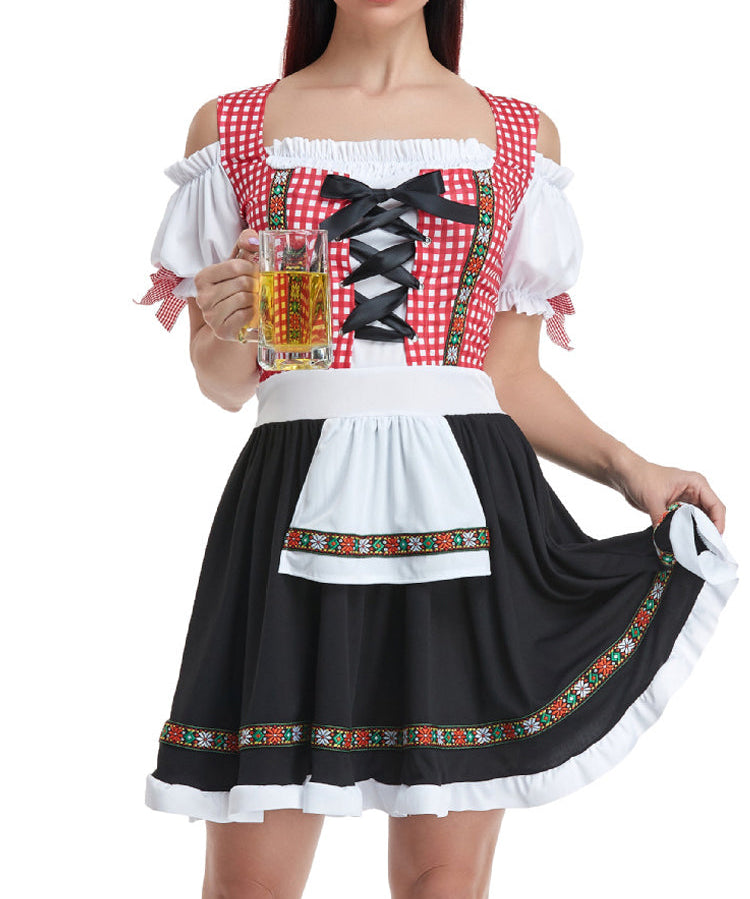 Damen Klassisch Kariertes Oktoberfest Dirndl Kleid 0
