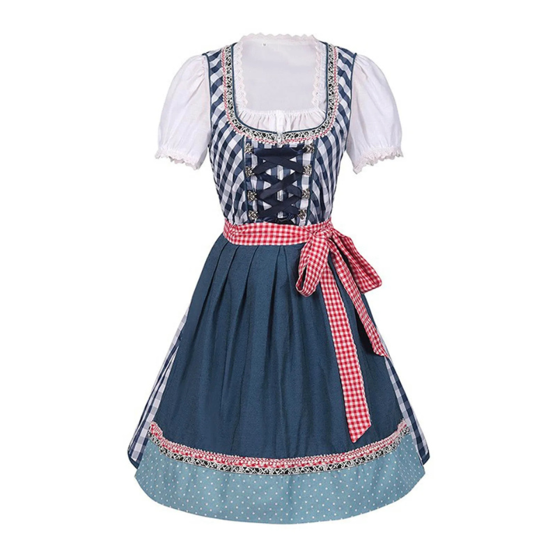 Damen Klassisches Blau Oktoberfest Dirndl Kleid 0
