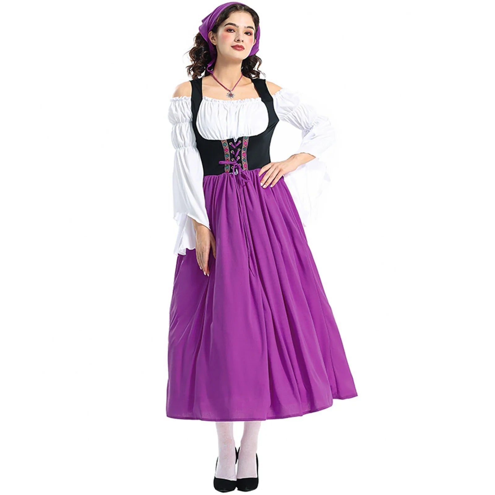 Damen Lange Oktoberfest Dirndl Kleid 0