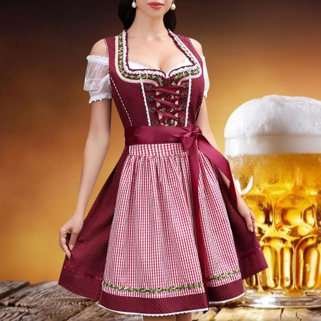 Damen Rot Oktoberfest Dirndl Kleid 0