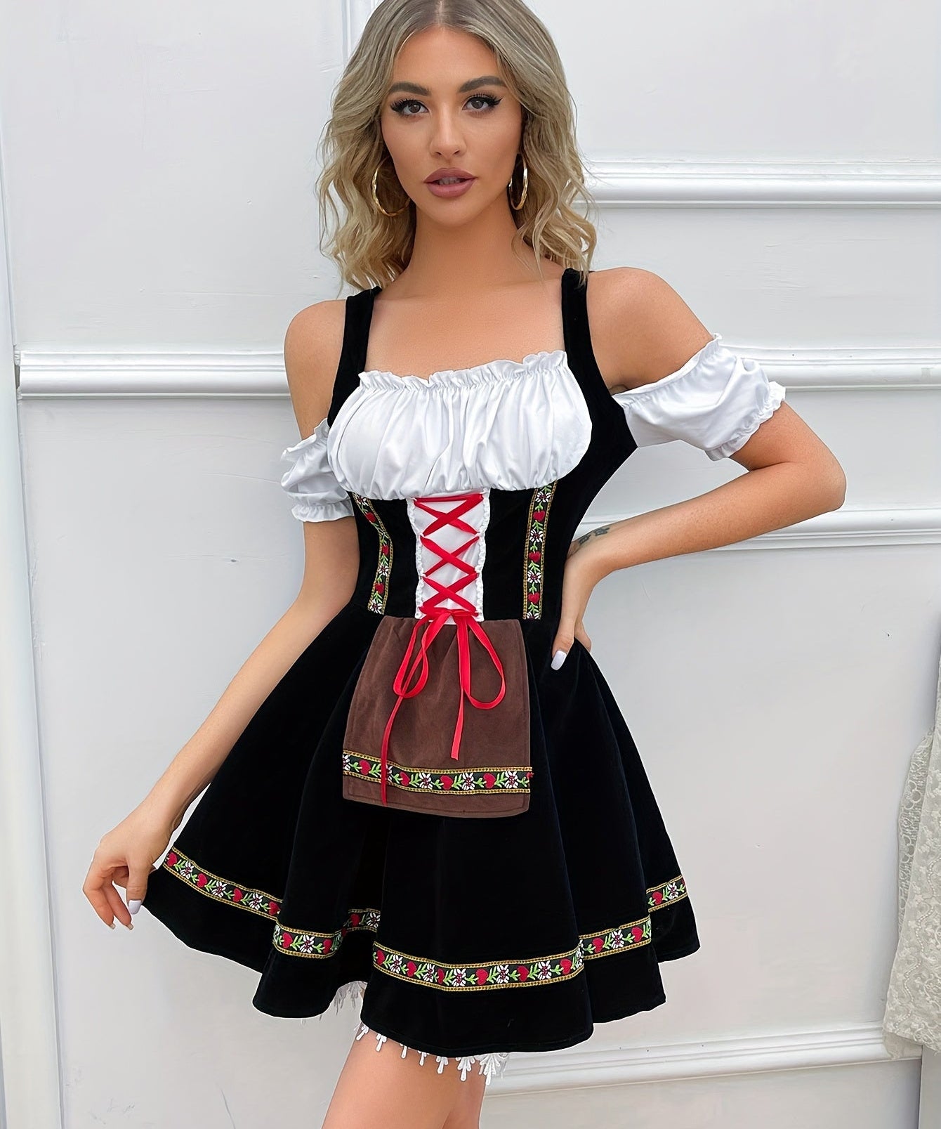 Damen Schwarz Schulterfrei Oktoberfest Dirndl Kleid 0