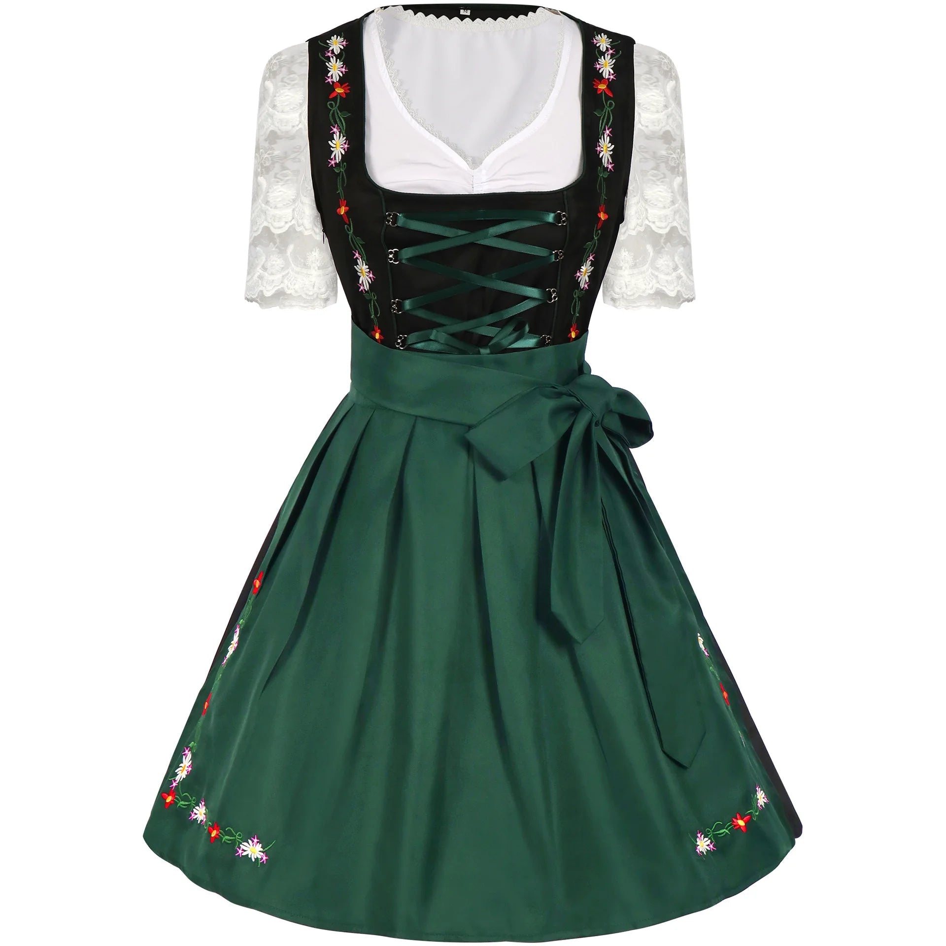 Damen Traditionell Grün und Schwarz Oktoberfest Dirndl Kleid 0