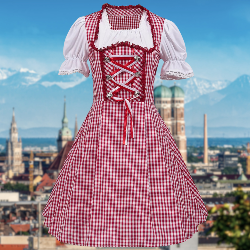 Damen Traditionell Rot Oktoberfest Dirndl Kleid 0