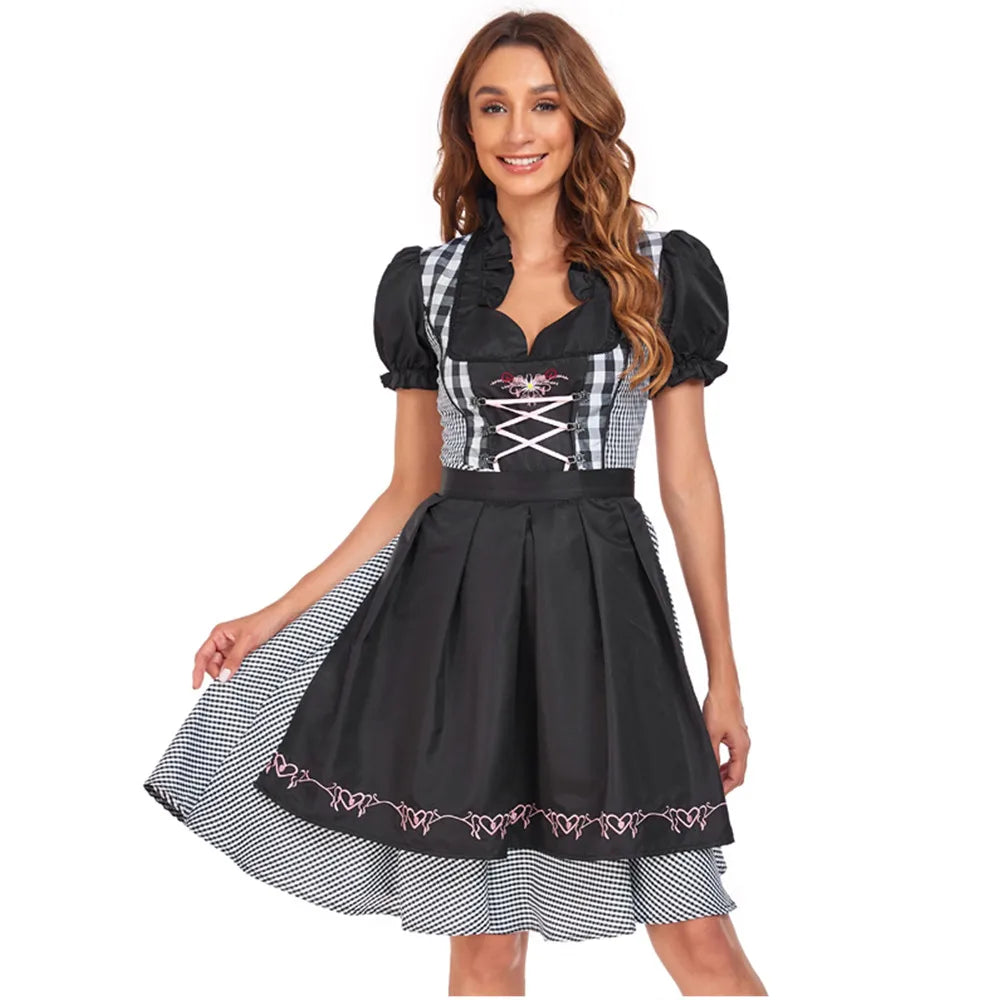 Damen Traditionell Schwarz Oktoberfest Dirndl Kleid 0