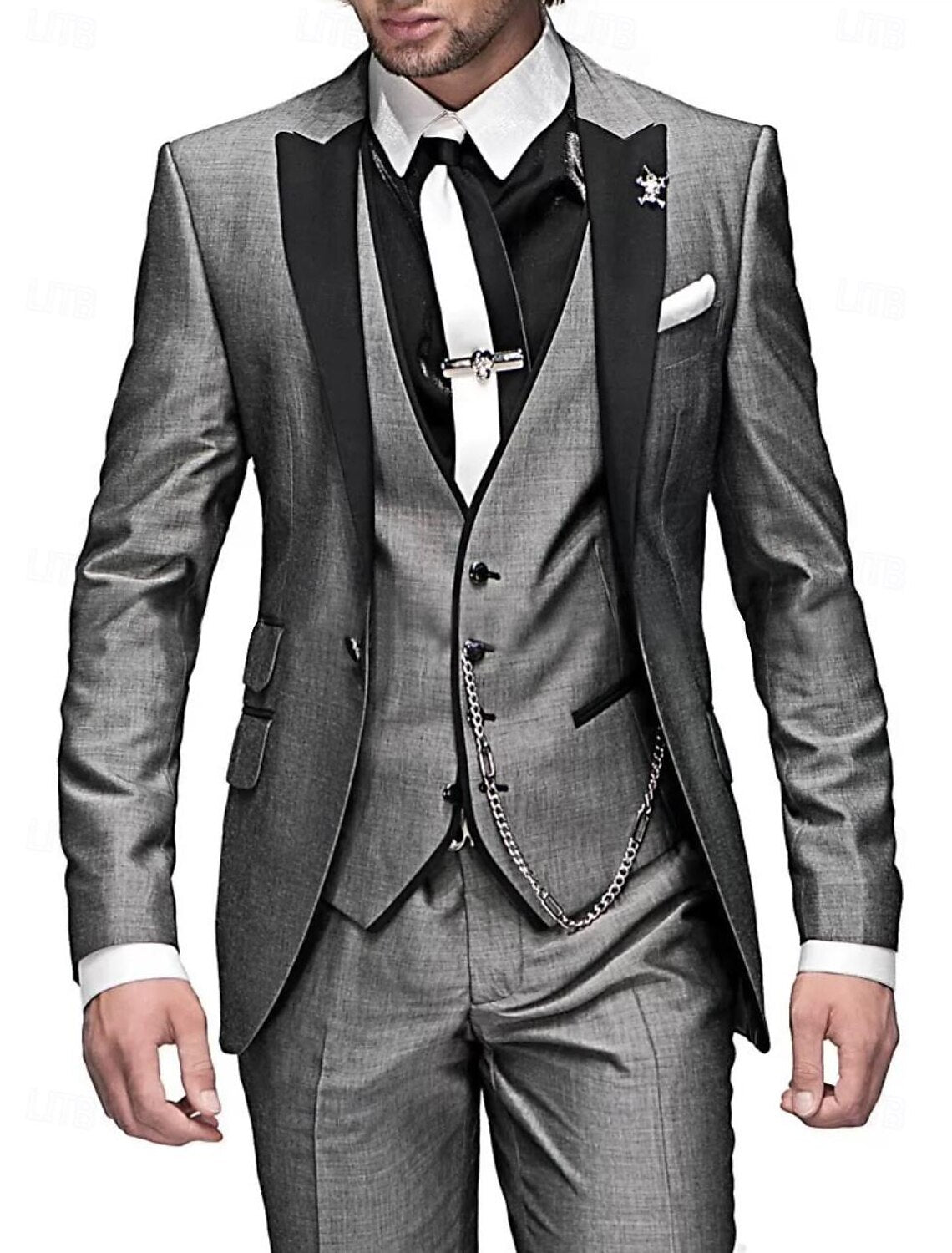 Dreiteiliger eleganter Leinenanzug von Männern 6