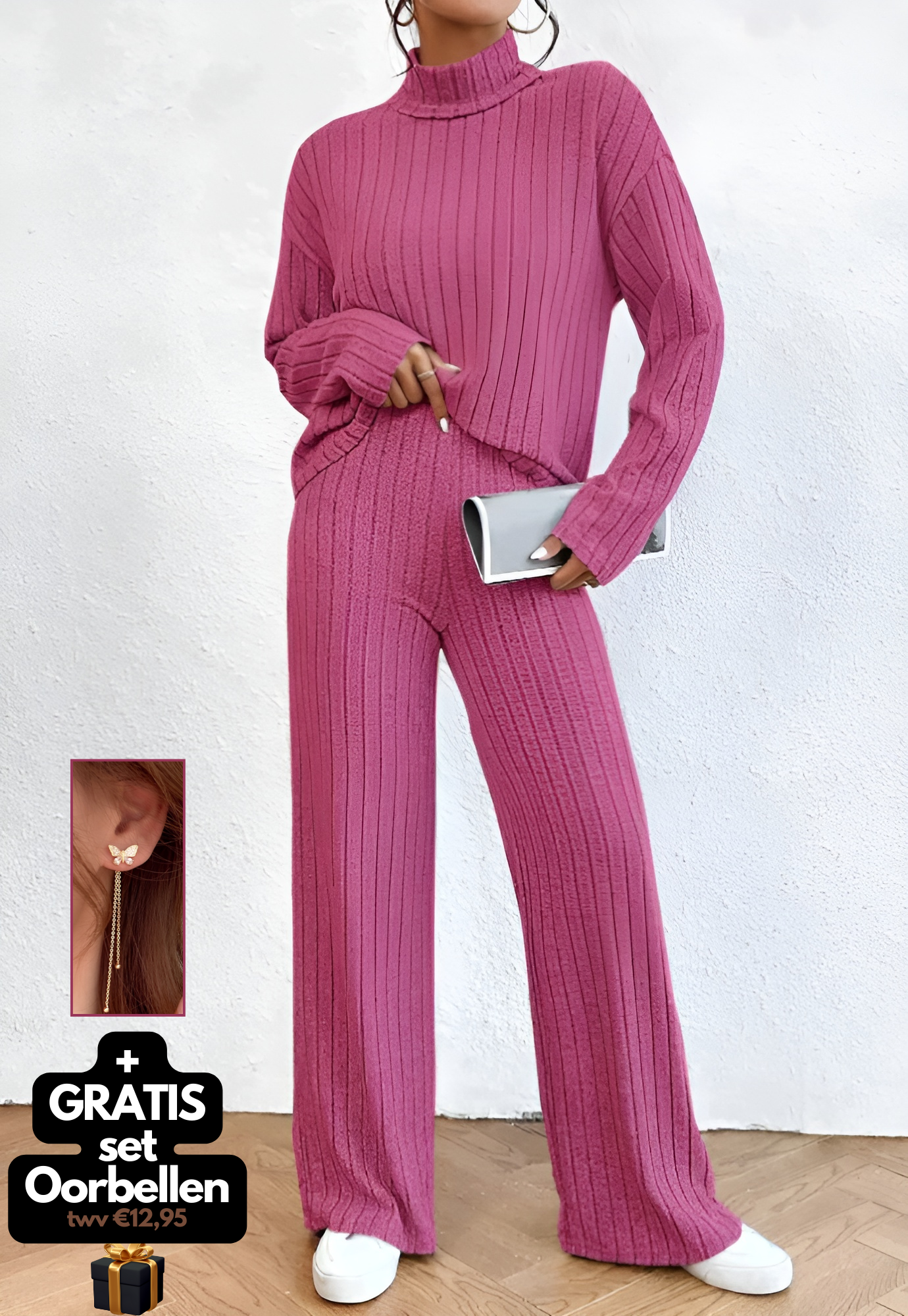 Margaux | 2-delad stickad set med polotröja och byxor