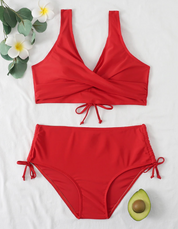 Hochtailler Bikini -Set mit einstellbaren Trägern und zeitlosen Design 3