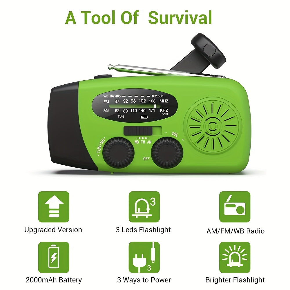 Kompaktes Notfallradio mit 2000mah Power Bank, Solar, Handkurbel und eingebaute Taschenlampe für die Verwendung im Freien 4