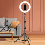 LED -Ringlicht mit verstellbarem Stativ und Telefonhalter für Selfies und Videoaufzeichnung 5