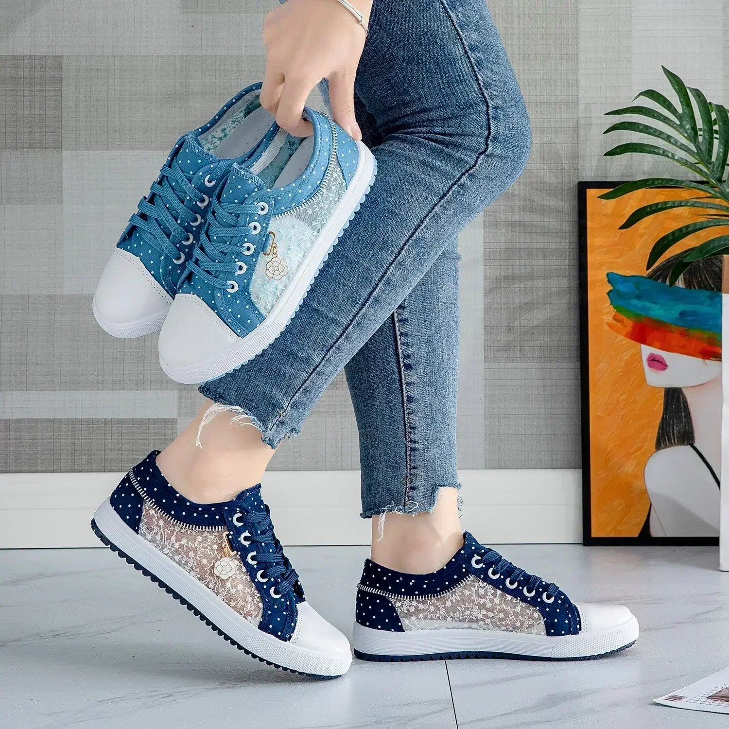 Mila | Modische Blaue Schnürsneaker aus Canvas für Bequemen Alltag