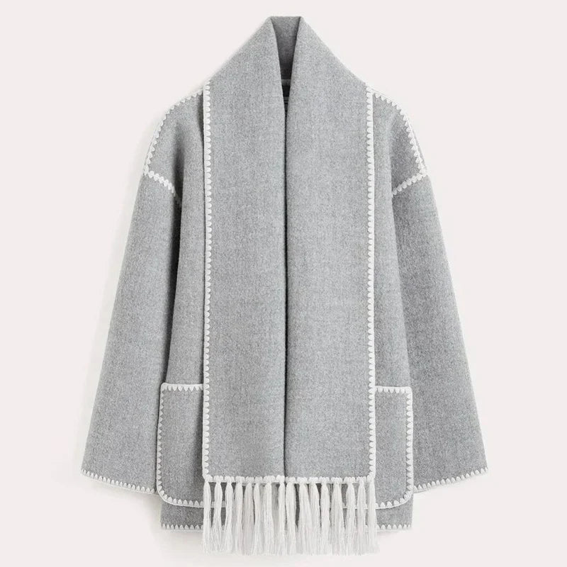 Hermia | Elegant damkappa med sjal – Stilfull vinterkappa