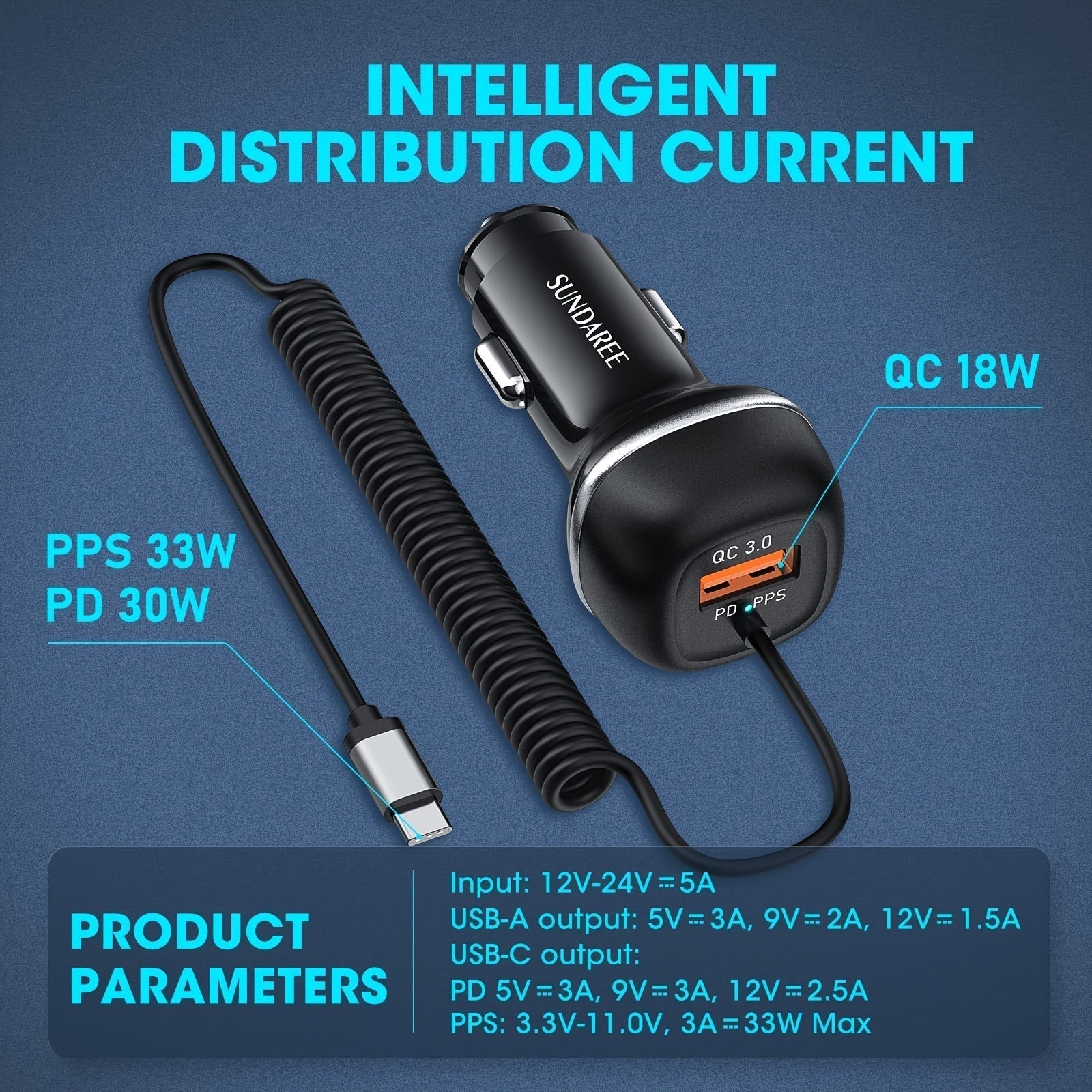 Schnelles USB-C-CAR-Ladegerät mit 51-W-Strom, 3 Ports und QC 3.0-Technologie für mehrere Geräteladungen 4