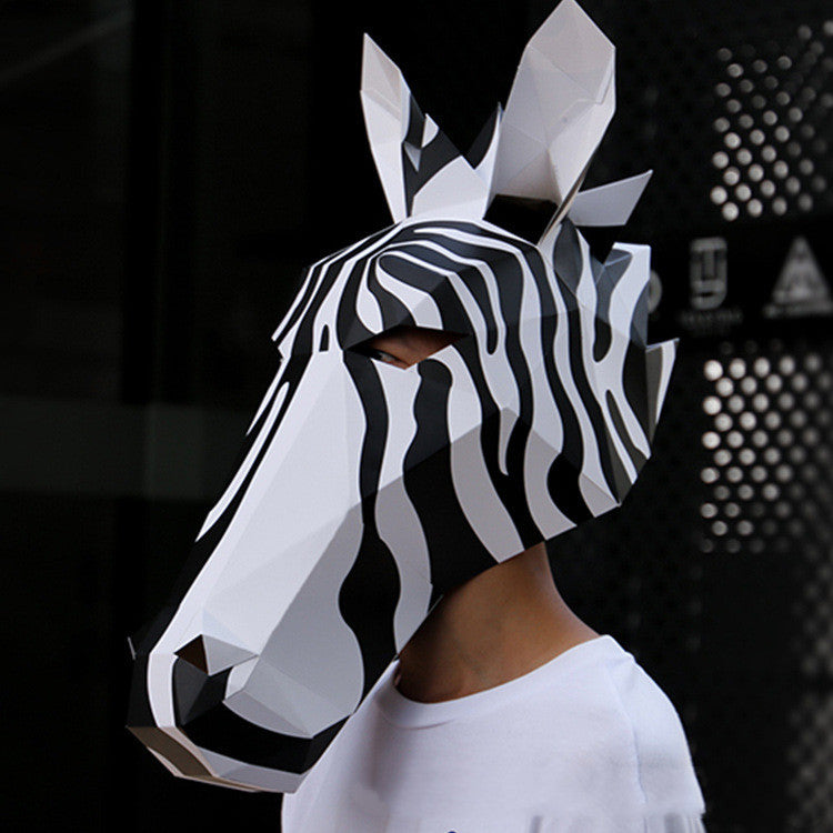 Schwarz-weißes Pferd Tier Origami Kopfbedeckung Halloween Weihnachten 1