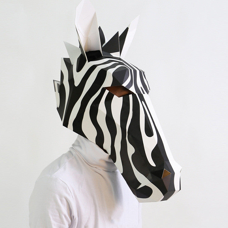 Schwarz-weißes Pferd Tier Origami Kopfbedeckung Halloween Weihnachten 3