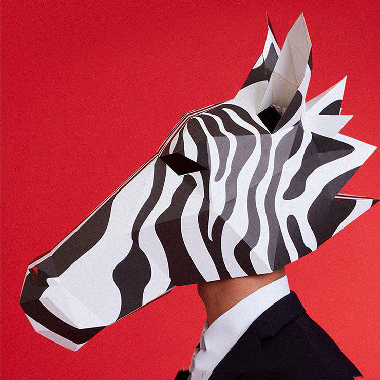 Schwarz-weißes Pferd Tier Origami Kopfbedeckung Halloween Weihnachten 4