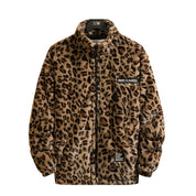Långärmad jacka med leopardmönster, modemärke, löst hiphop-plagg