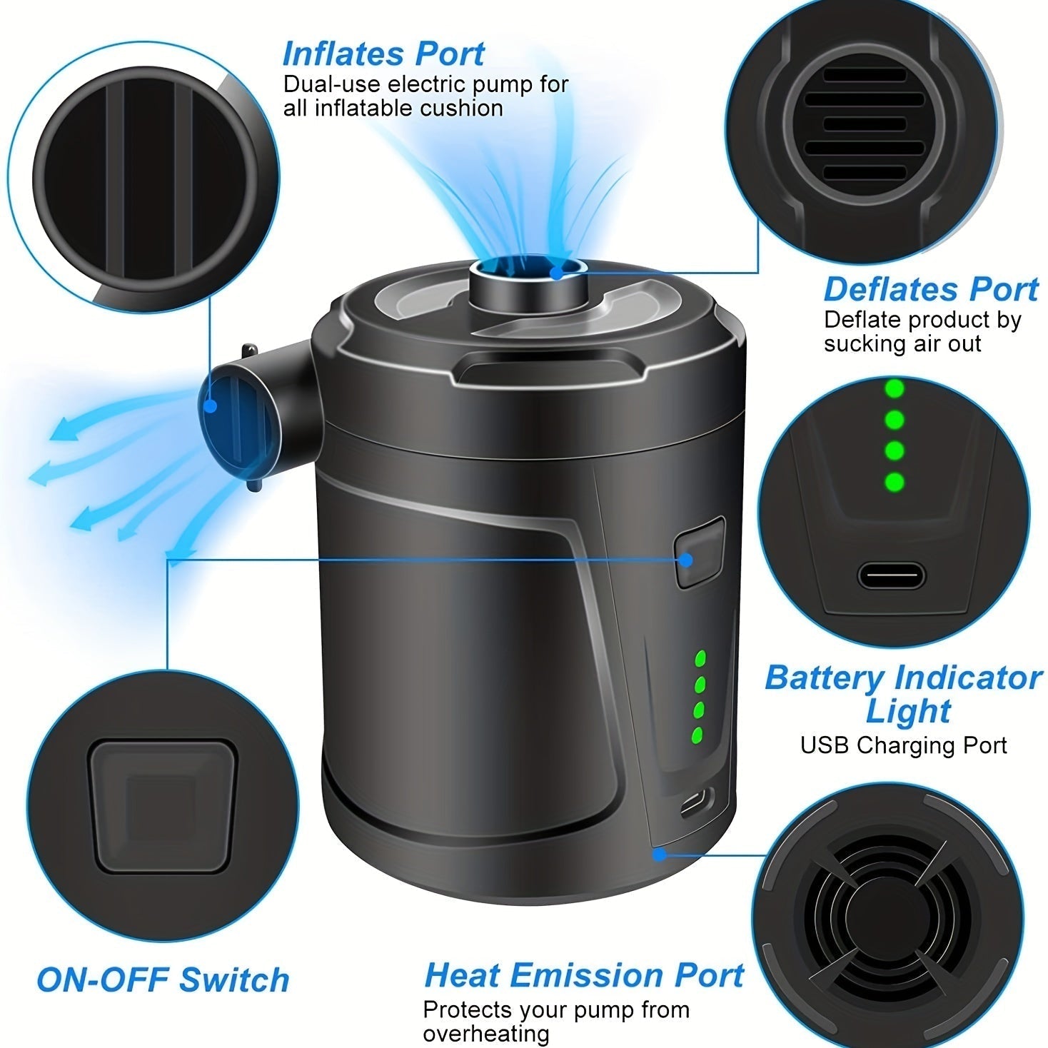 Wiederaufladbare drahtlose Mini -Elektro -Luftpumpe - Leichte USB 5