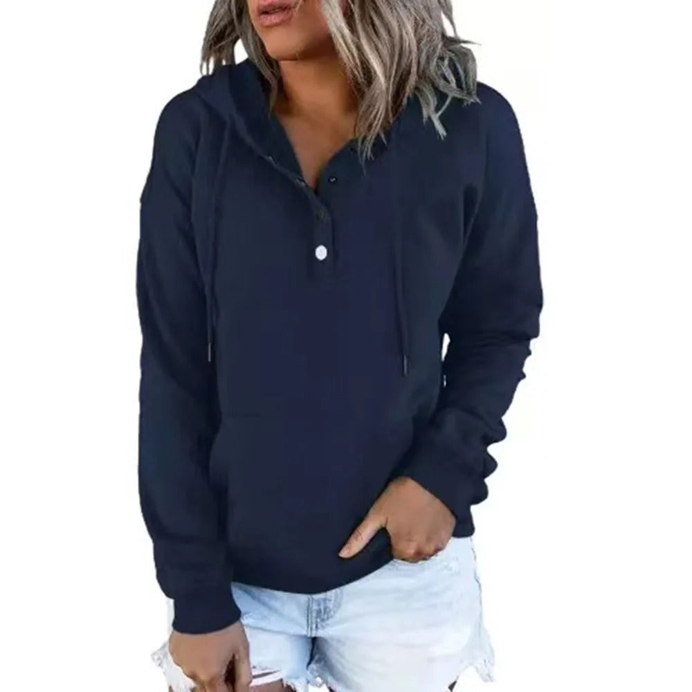 HANIA | Wolle Hoodie med knapp för damer