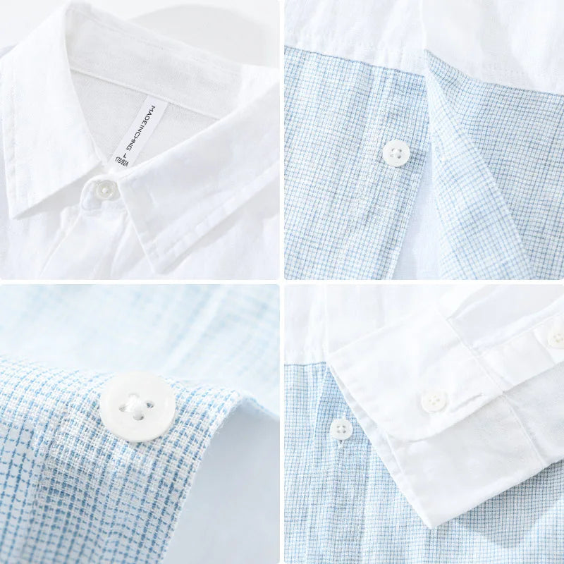 Herren Patchwork Leinenhemd – Atmungsaktiv & Stilvoll