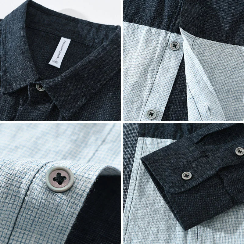 Herren Patchwork Leinenhemd – Atmungsaktiv & Stilvoll