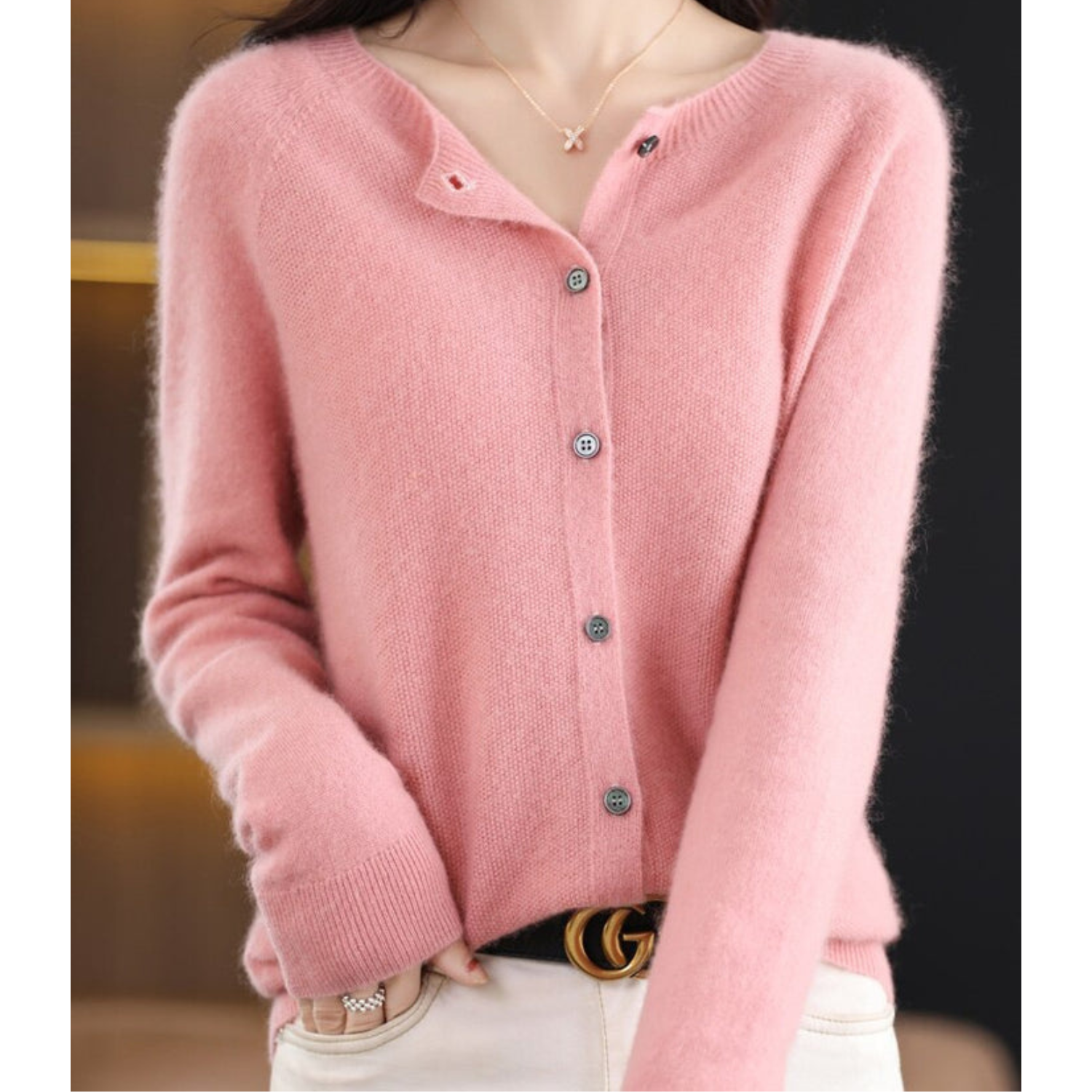 DANIELLE | Ren Merinoull Dam O-hals Cardigan