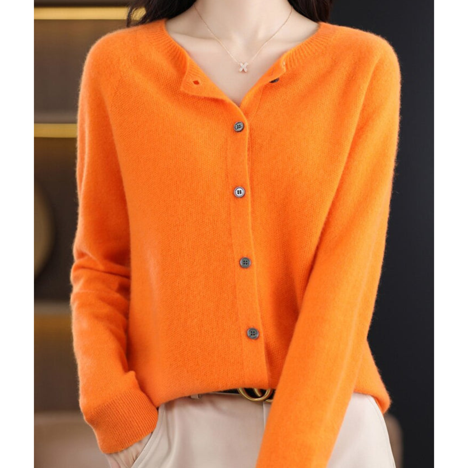 DANIELLE | Ren Merinoull Dam O-hals Cardigan