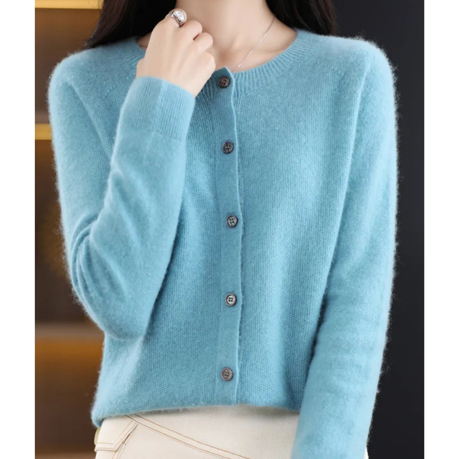 DANIELLE | Ren Merinoull Dam O-hals Cardigan