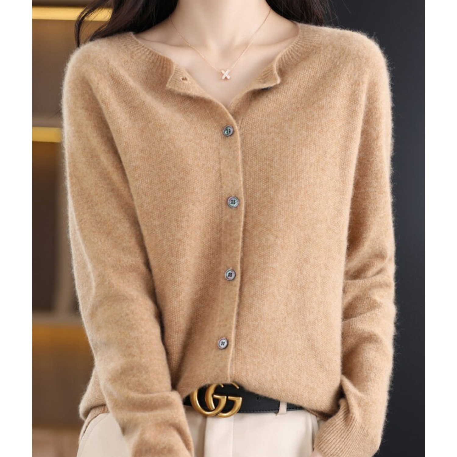 DANIELLE | Ren Merinoull Dam O-hals Cardigan