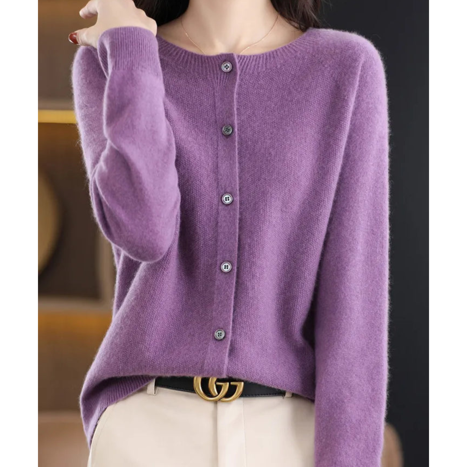 DANIELLE | Ren Merinoull Dam O-hals Cardigan
