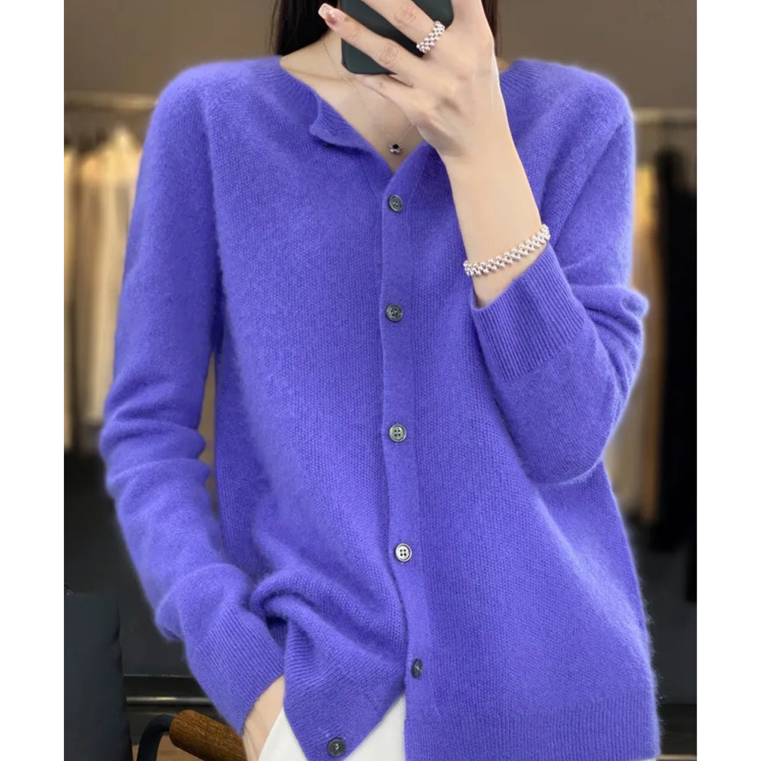 DANIELLE | Ren Merinoull Dam O-hals Cardigan
