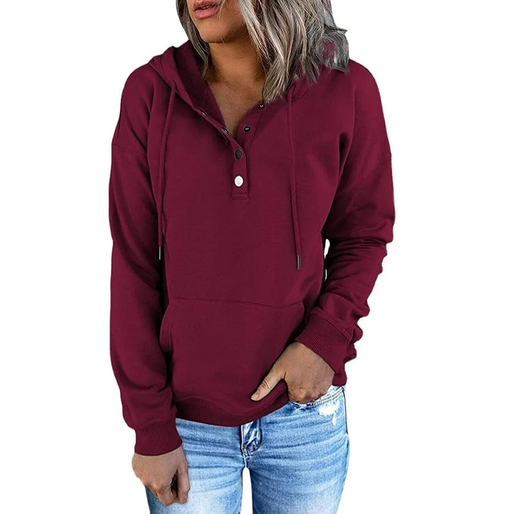 HANIA | Wolle Hoodie med knapp för damer