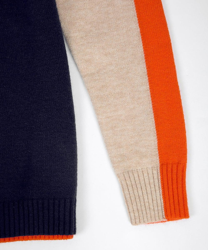 Aquisha | Damenpullover mit Retro-Streifen in Marine und Orange