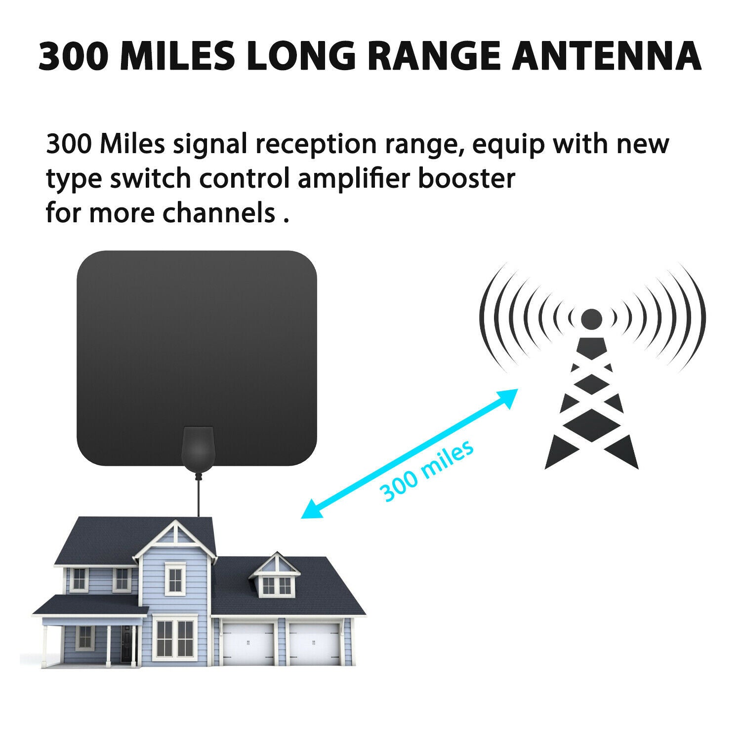 300 Meilen Innenräume Digital Amplified HDTV -Antenne mit Signal -Booster 2