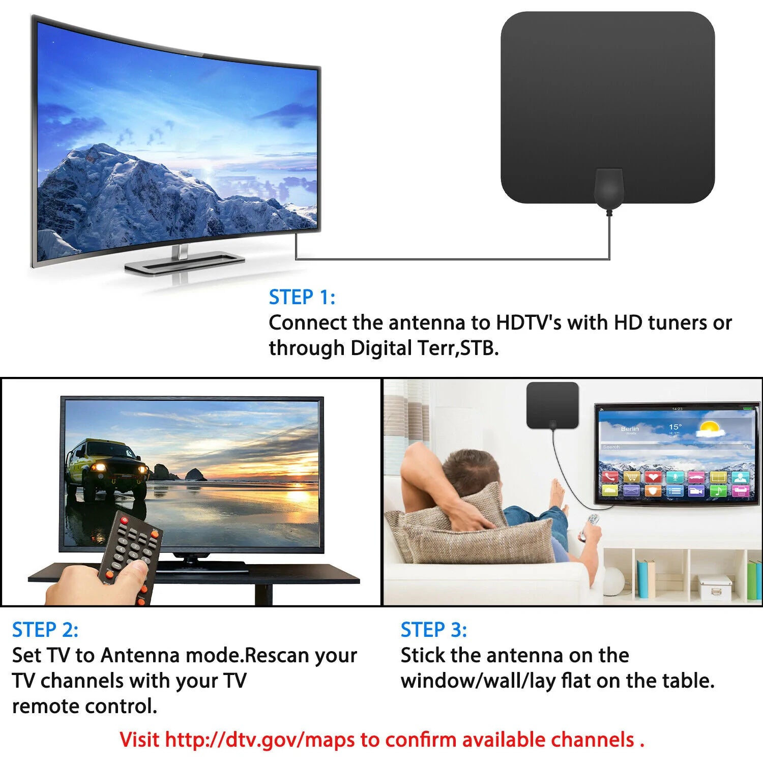 300 Meilen Innenräume Digital Amplified HDTV -Antenne mit Signal -Booster 5