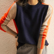 Aquisha | Damenpullover mit Retro-Streifen in Marine und Orange