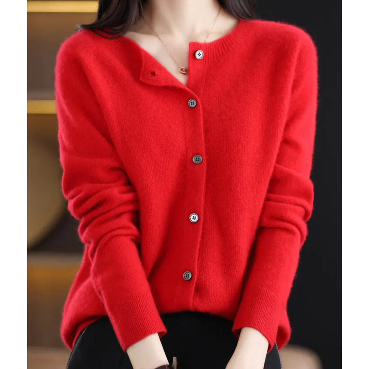 DANIELLE | Ren Merinoull Dam O-hals Cardigan